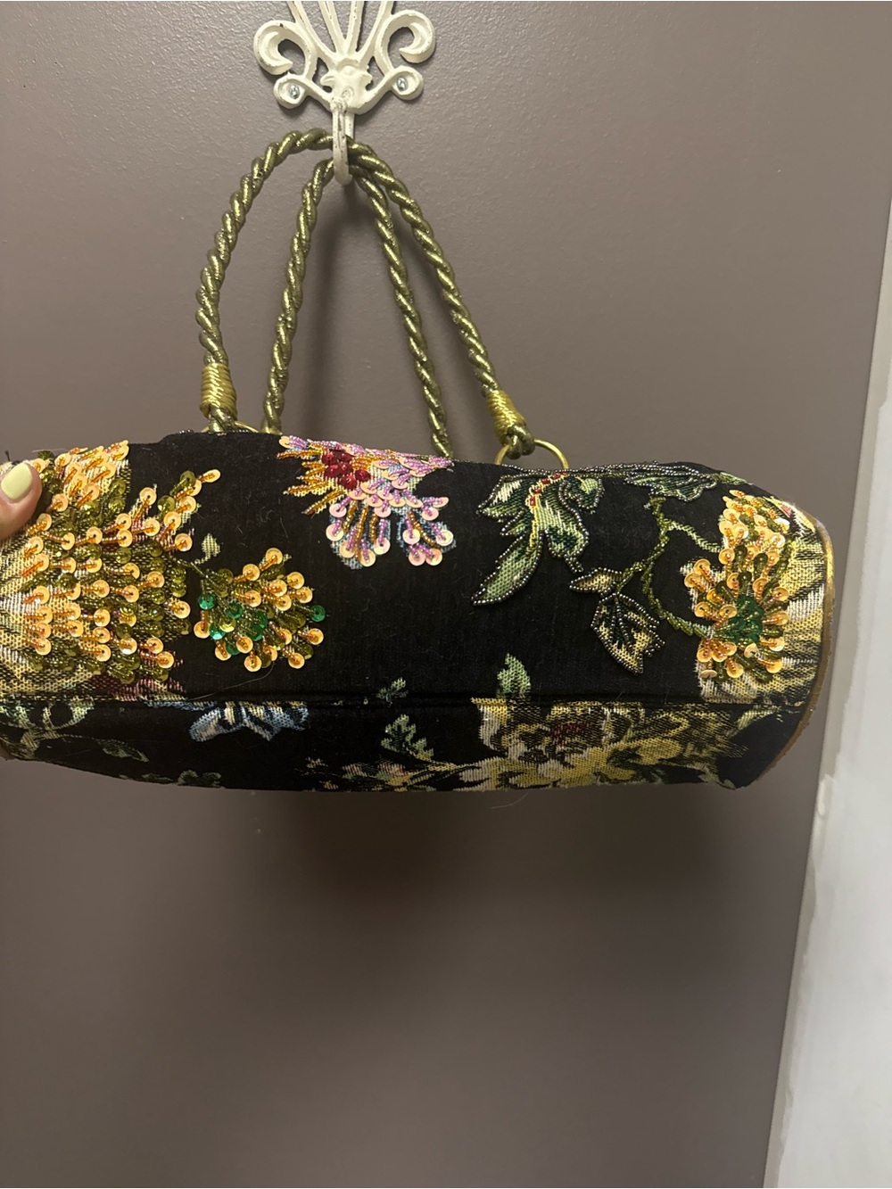 Embellished Black Floral Sequin Shoulder Bag - Picture 6 of 14